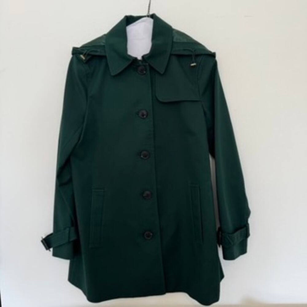 Hobbs London Chrissie Hooded Mac Jacket Forest Green Trench Coat Size 4 Raincoat - Picture 2 of 7